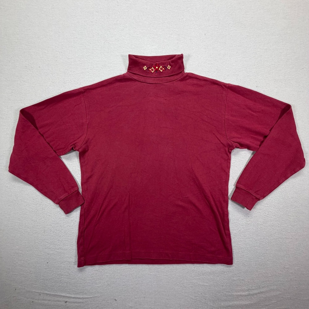 Mandal Bay Turtleneck Top Women Medium Vintage Burgundy Red Embroidered Cotton